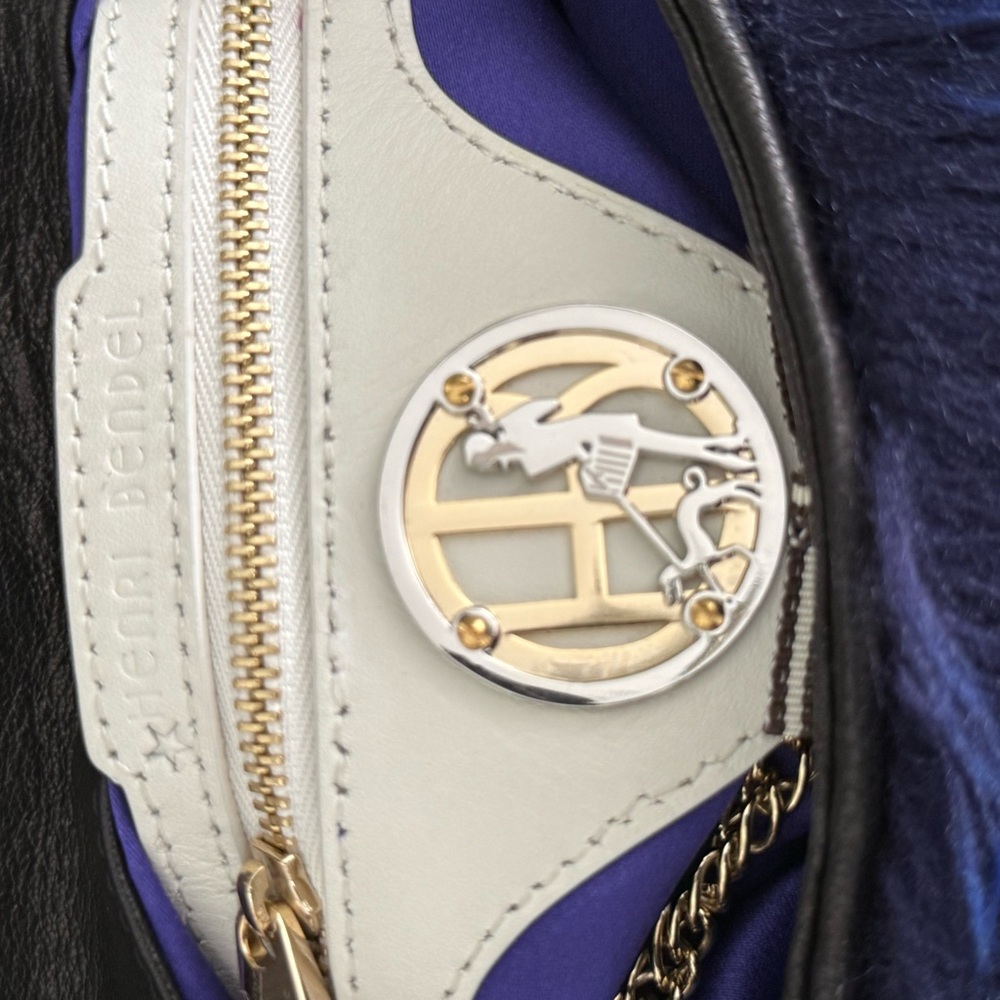 Henri Bendel Foldover Clutch / Shoulder Black Calf w/blue fur Bag ~ EUC & Rare - Picture 8 of 16